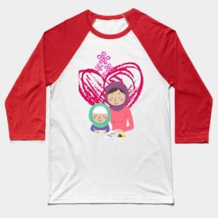 Muslim Mom and Child coloring together Baseball T-Shirt